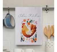 Personalised Bespoke Custom Name Kitchen Tea Towel Chicken Farm Cockerel Rooster Floral Dish Cloth Mug Drying Hand Waffle Baking Cooking Apron Unique Design Quality Pinafore Birthday Gift Set for Her