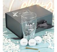 Personalised Best Dad By Par Pint Glass and Golf Balls Gift Set