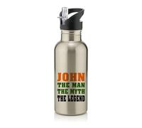 Personalised Best Dad Gift, The Man The Myth The Legend, Father's Day Gift, Stainless Steel 600ml Water Bottle with Straw. (Silver)