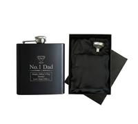 Personalised Best Dad Trophy Engraved Black Hip Flask 6oz with Funnel & Luxury Silk Lined Gift Box | Custom No.1 Dad Father’s Day Gift | Birthday & Christmas Ideas for Dad