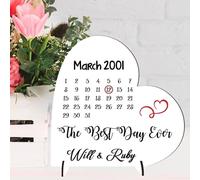 Personalised Best Day Ever Heart Plaque - Custom Date and Names | Gift For Wedding or Anniversary (Mdf Wood Indoor Use Only, Small 8.5cm x 8.5cm)
