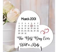 Personalised Best Day Ever Heart Plaque - Custom Date and Names | Gift For Wedding or Anniversary (Mdf Wood Indoor Use Only, Large 18.5cm x 19cm)