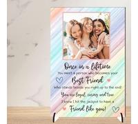 Personalised Best Friend Freestanding Table Photo Plaque for Friends - Once in a Lifetime Quote Design with Photo for Friendship Desk or Shelf Keepsake Gifts (Rainbow, MDF Wood - A5-21cm x 14cm)