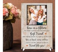 Personalised Best Friend Freestanding Table Photo Plaque for Friends - Once in a Lifetime Quote Design with Photo for Friendship Desk or Shelf Keepsake Gifts (Brown, MDF Wood - A5-21cm x 14cm)