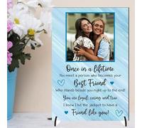 Personalised Best Friend Freestanding Table Photo Plaque for Friends - Once in a Lifetime Quote Design with Photo for Friendship Desk or Shelf Keepsake Gifts (Blue, MDF Wood - A5-21cm x 14cm)