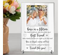 Personalised Best Friend Freestanding Table Photo Plaque for Friends - Once in a Lifetime Quote Design with Photo for Friendship Desk or Shelf Keepsake Gifts (Grey, Acrylic - A5-21cm x 14cm)