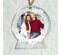 Personalised Best Friends Snowglobe Photo Hanging Plaque - Custom Photo & Text Friendship Keepsake in 8 Colours - Christmas Tree Ride or Die Gift for Besties & Soul Sisters (Silver)