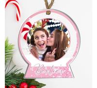 Personalised Best Friends Snowglobe Photo Hanging Plaque - Custom Photo & Text Friendship Keepsake in 8 Colours - Christmas Tree Ride or Die Gift for Besties & Soul Sisters (Pink)