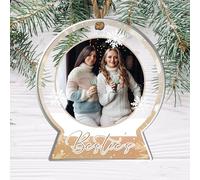 Personalised Best Friends Snowglobe Photo Hanging Plaque - Custom Photo & Text Friendship Keepsake in 8 Colours - Christmas Tree Ride or Die Gift for Besties & Soul Sisters (Beige)