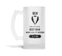 Personalised Best Man Tuxedo Design Frosted Beer Glass Tankard (0.8 Pint) Gift for Wedding|Groomsman|Usher