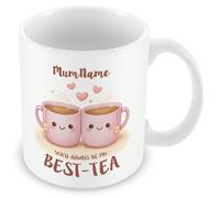 Personalised Best-Tea Mug for Mum - Cute Tea Cup Illustration Custom Name Mug - Mother’s Day Gift for Mum from Daughter Son - Funny Bestie Tea Pun Coffee Cup - Personalised Friendship Mug
