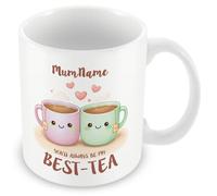 Personalised Best-Tea Mug for Mum - Cute Tea Cup Illustration Custom Name Mug - Mother’s Day Gift for Mum from Daughter Son - Funny Bestie Tea Pun Coffee Cup - Personalised Friendship Mug