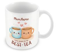 Personalised Best-Tea Mug for Mum - Cute Tea Cup Illustration Custom Name Mug - Mother’s Day Gift for Mum from Daughter Son - Funny Bestie Tea Pun Coffee Cup - Personalised Friendship Mug