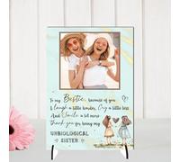 Personalised Bestie Friendship Plaque - Celebrate Your Unbiological Sister with a Customised Plaque | Heartfelt Quote for Best Friend (Mint & Gold Marble Effect, Mdf Wood A4 30cm x 21cm)