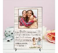 Personalised Bestie Friendship Plaque - Celebrate Your Unbiological Sister with a Customised Plaque | Heartfelt Quote for Best Friend (Grey Wood Effect, Acrylic A5 21cm x 15cm)