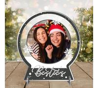Personalised Besties Photo Snowglobe Acrylic Freestanding Plaque - Custom Friendship Keepsake with Your Own Picture & Text for Best Friends, Soulmates & Ride or Die Bonds (Grey)