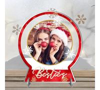 Personalised Besties Photo Snowglobe Acrylic Freestanding Plaque - Custom Friendship Keepsake with Your Own Picture & Text for Best Friends, Soulmates & Ride or Die Bonds (Red)