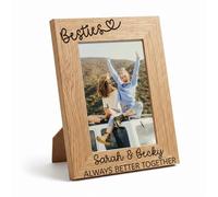 Personalised Besties Wooden Photo Frame for Best Friends, Custom Engraved 5x7 Picture Frame with Bespoke Names and Quote, Birthday or Friendship Gift for Her