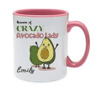 Personalised Beware of Crazy Avocado Lady Themed 11 oz Pink Inside Coloured & Pink Handle Ceramic Mug
