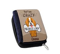 Personalised Beware of Crazy Beagle Lady Themed Women's Denim Coin Wallet - Gift for Christmas, Mothers Day.