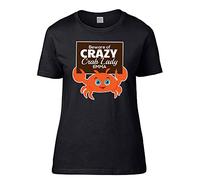Personalised Beware of Crazy Crab Lady Themed Funny Black Colour Women Short Sleeve Soft Touch Cotton T-Shirt. (M)