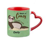 Personalised Beware of Crazy Ferret Lady Themed Funny 11 Oz / 15 Oz Ceramic Mug, Funny Christmas, Friendship Mug, Birthday Gift Idea (11 Oz Red Heart Handle Mug)