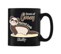 Personalised Beware of Crazy Ferret Lady Themed Funny 11 Oz / 15 Oz Ceramic Mug, Funny Christmas, Friendship Mug, Birthday Gift Idea (11 Oz Black Satin Mug)