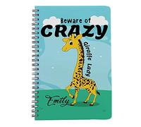 Personalised Beware of Crazy Giraffe Lady Themed Spiral Bound Journal Notebook A5,Personal Diary, Blank Diary.