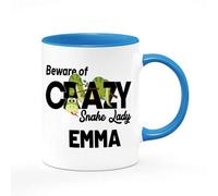 Personalised Beware of Crazy Snake Lady Themed 11 oz Blue Inside Coloured & Blue Handle Ceramic Mug