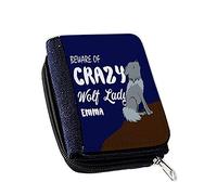 Personalised Beware of Crazy Wolf Lady Themed Women's Denim Coin Wallet - Gift for Christmas, Mothers Day.