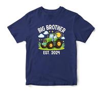Personalised Big Brother T Shirt for Boys Tractors Farmers Agricultural Baby Announcement Kids Tee, 2-3 Years, Navy