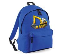 Personalised Big Yellow Digger Backpack, Boys Back to School Bag, Custom Gifts for Kids Who Loves Diggers, Primary and Nursery Child Back Pack, Boys and Girls, One Size, Royal