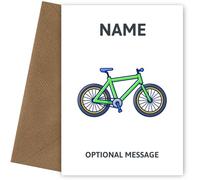 Personalised BIKE Birthday Card for Boys. Perfect for a Son, Grandson or Nephew on his birthday, Christmas. Sport Greetings Card for him with Bicycle