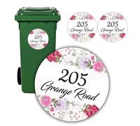 Personalised Bin Number for Wheelie Bin Stickers Set of 2 A5, Custom House Number & Street Name, Waterproof Circle Vinyl Decal, Refreshing Floral Design