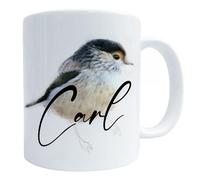 Personalised Bird Art Mug, Long Tailed Tit Gift, 11 Oz Custom Ceramic Coffee Cup for British Wildlife Lovers