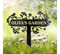 Personalised Bird Garden Signs with Stake, Custom Metal Garden Decor, Name Sign, Rustic Yard Welcome Sign, Lawn Ornaments Outdoor Allotment Sign, Address Signs, Home Gift