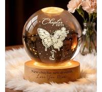 Personalised Birth Flower Crystal Ball Light Gift for Mum from Daughter Son Custom New Chapter 3D Crystal Ball Led Night Light with Wood Base Customised Birthday Gift for Friends Wife Women Grandma