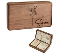 Personalised Birth Flower Wooden Jewellery Box - Custom Engraved Keepsake Storage Box for Jewellery, Trinkets & Gifts - Unique Birthday, Anniversary & Bridesmaid Gift for Her