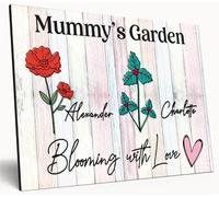 Personalised Birth Month Flower Sign Grandma's Garden Custom A4 Wooden Wall Art Rustic Garden Design Watercolour Custom Plaque for Mums