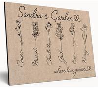 Personalised Birth Month Flower Sign Grandma's Garden Custom A4 Wooden Wall Art Rustic Garden Design Watercolour Custom Plaque for Mums