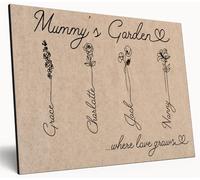 Personalised Birth Month Flower Sign Grandma's Garden Custom A4 Wooden Wall Art Rustic Garden Design Watercolour Custom Plaque for Mums