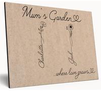 Personalised Birth Month Flower Sign Grandma's Garden Custom A4 Wooden Wall Art Rustic Garden Design Watercolour Custom Plaque for Mums