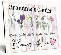 Personalised Birth Month Flower Sign Grandma's Garden Custom A4 Wooden Wall Art Rustic Garden Design Watercolour Custom Plaque for Mums