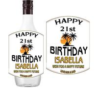 Personalised Birthday Anniversary Bottle Label for Malibu Coconut Rum 70cl
