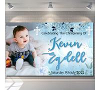 Personalised Birthday Backdrop Background photo Banner Christening Baptism Naming Day Communion Pink Blue Sign Poster Party Decorations baby boy girl kids children
