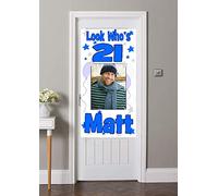 PERSONALISED Birthday Banner Blue Silve Door Poster Large 4ftx2ft Party Decorations Any Name Age Photo (122x61cm) milestone teen 16th 18th 21st 30th 40th 50th 60th 70th 80th 90th 100th mens womens