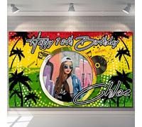 Personalised Birthday Banner Photo Backdrop Reggae Hip Hop Music Party Sign Poster Fabric Red Yellow Green Decoration 18th 21st 40th 50th