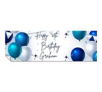 Personalised Birthday Banners - Happy Birthday Banners for Men & Women - HD Printed Banner Decorations for Him or Her - Party Wall Happy Birthday Banner Blue & Silver 1 x 3ft Small Banner