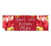Personalised Birthday Banners - Happy Birthday Banners for Men & Women - HD Printed Banner Decorations for Him or Her - Party Wall Happy Birthday Banner Red & Gold 1 x 6ft Large Banner