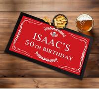 Personalised Birthday Bar Mat - Red 30th, 40th, 50th, 60th Birthday Celebration, Party Beer bar Runner mat … (Red)